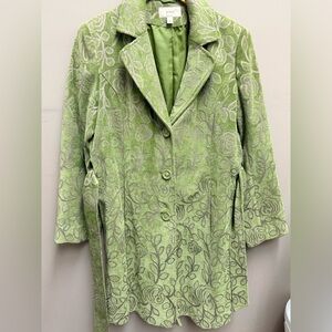 Merona Women’s Green Brocade Jacquard Coat Size L